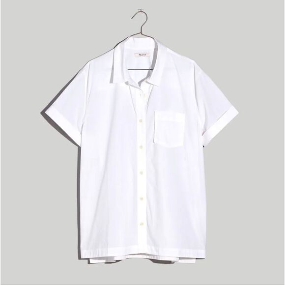 Madewell NWT Cotton Poplin Easy Short-Sleeve Button‎ Down Sz XS in white NL278 - Picture 6 of 11